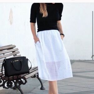 Zara Eyelet Midi White Skirt